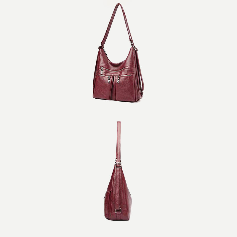 3 Way Use Backpack Multi Pocket Leather Zip Crossbody Shoulder Bag