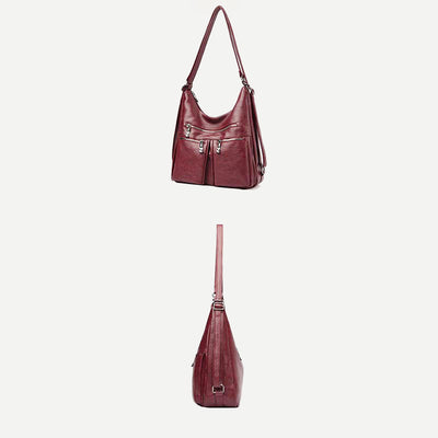 3 Way Use Backpack Multi Pocket Leather Zip Crossbody Shoulder Bag