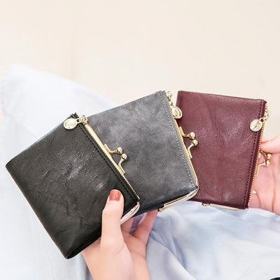 Multifunctional Bifold Vintage Kiss Lock Coin Purse