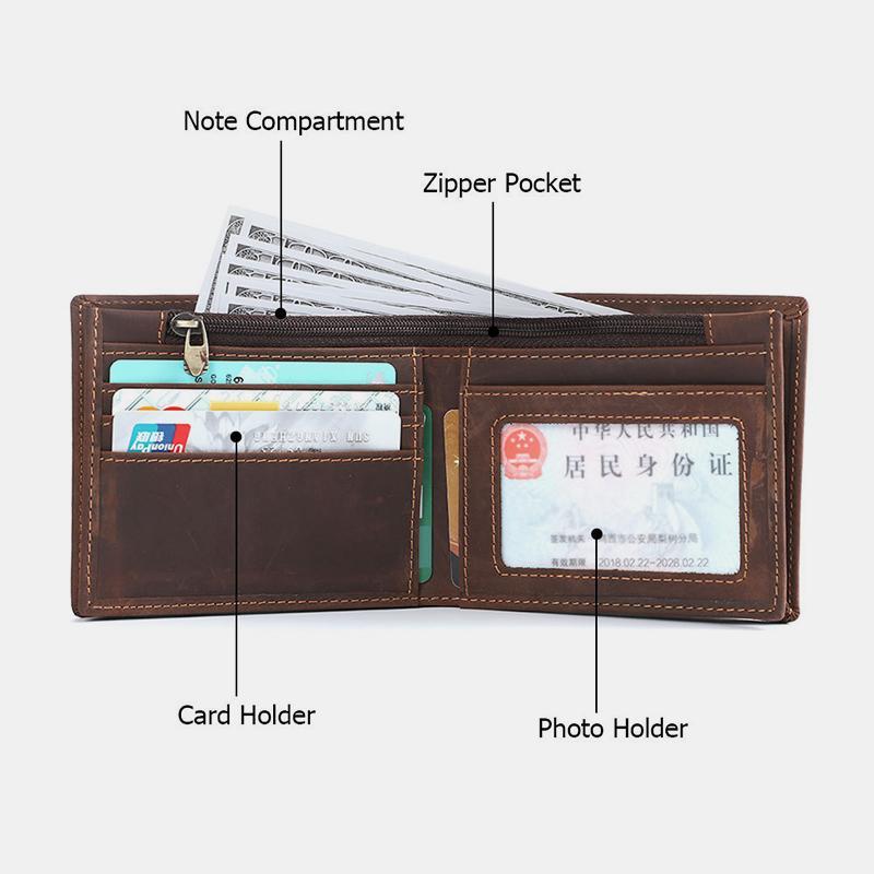 RFID Crazy Horse Leather Bifold Vintage Wallet