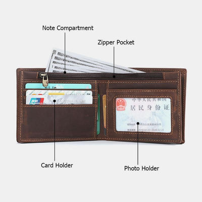 RFID Crazy Horse Leather Bifold Vintage Wallet