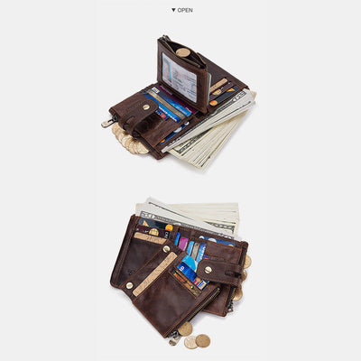 Multifunctional Genuine Leather RFID Bifold Wallet