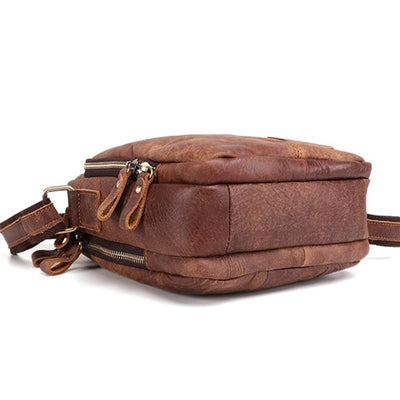 Men's Genuine Leather Triple Zip Classic Crossbody Bag