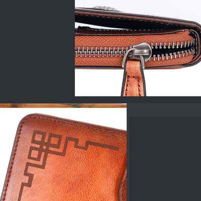 Genuine Leather Clutch Zipper Long Cellphone Wallet Purse with Removable Wristlet