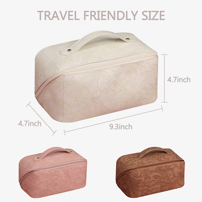 Cosmetic Bag For Women PU Leather Vintage Printing Travel Bag