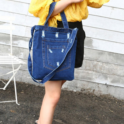 Denim Tote For Outing Retro Canvas Ripped Crossbody Bag