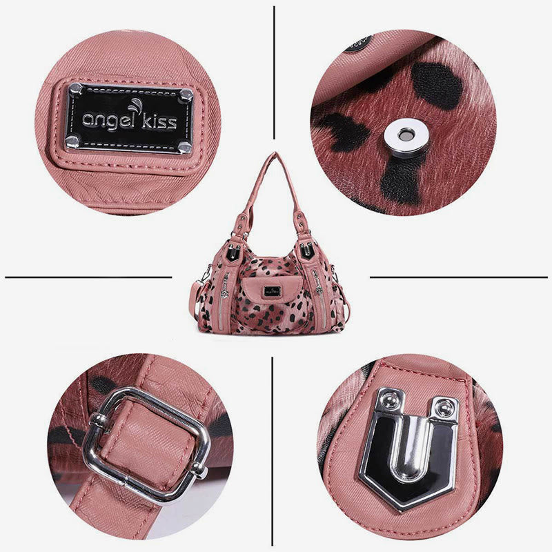 Leopard Pattern Handbag For Women Faux Leather Tote Satchel
