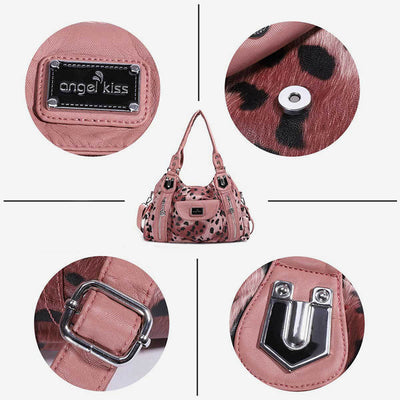 Leopard Pattern Handbag For Women Faux Leather Tote Satchel