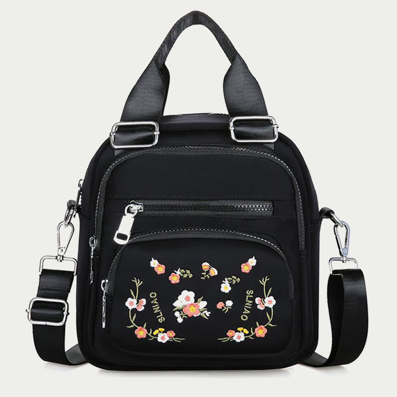 Multi-Compartment Waterproof Embroidery Floral Backpack Daypack Crossbody Bag