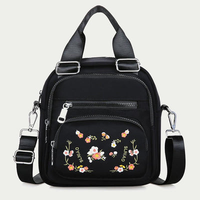 Multi-Compartment Waterproof Embroidery Floral Backpack Daypack Crossbody Bag
