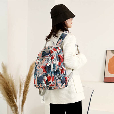 Backpack for Women Waterproof Multi-Compartment Printing Casual Nylon Lightweight Schoolbag
