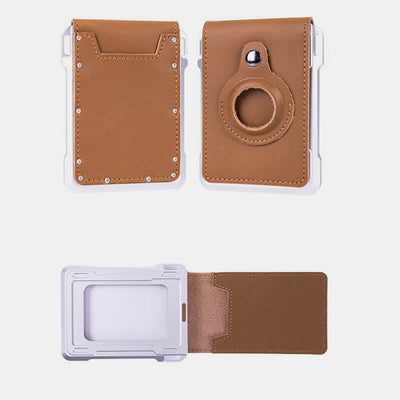 Genuine Leather Airtag Wallet RFID Blocking Quick Access Badge Card Holder