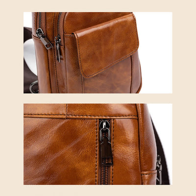Genuine Leather Sling Backpack Retro Multipurpose Crossbody Shoulder Bag Chest Bag