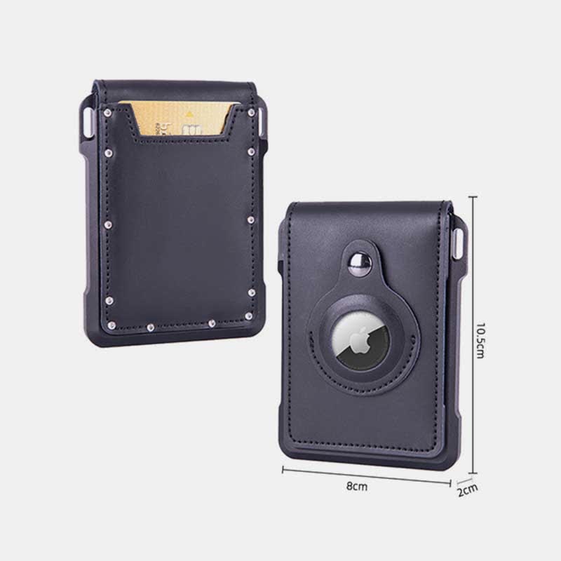 Genuine Leather Airtag Wallet RFID Blocking Quick Access Badge Card Holder