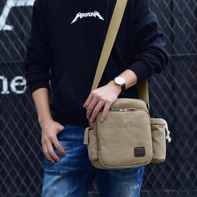 Vintage Canvas Crossbody Bag for Men Multifunctional Daypack Shoulder Bag