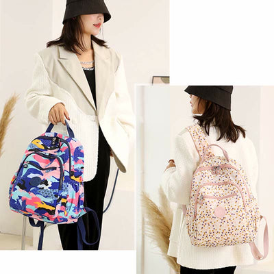 Backpack for Women Waterproof Multi-Compartment Printing Casual Nylon Lightweight Schoolbag