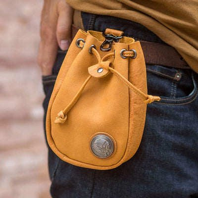 Retro Unisex Waist Pouch Small Drawstring Leather Belt Bag