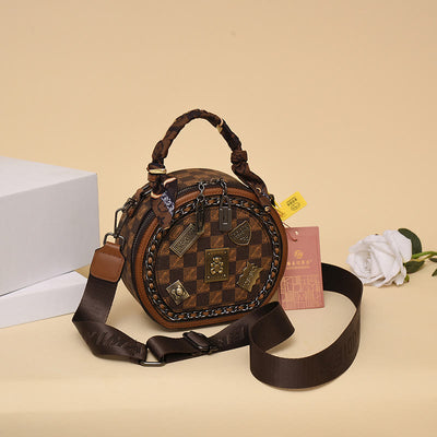 Top-handle Bag For Women Vintage Wide Strap Small Round Bag