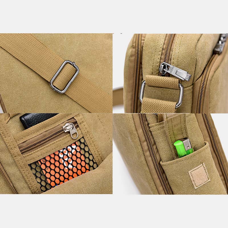 Vintage Canvas Mini Crossbody Shoulder Bag Men Small Purses with Multi-Slot