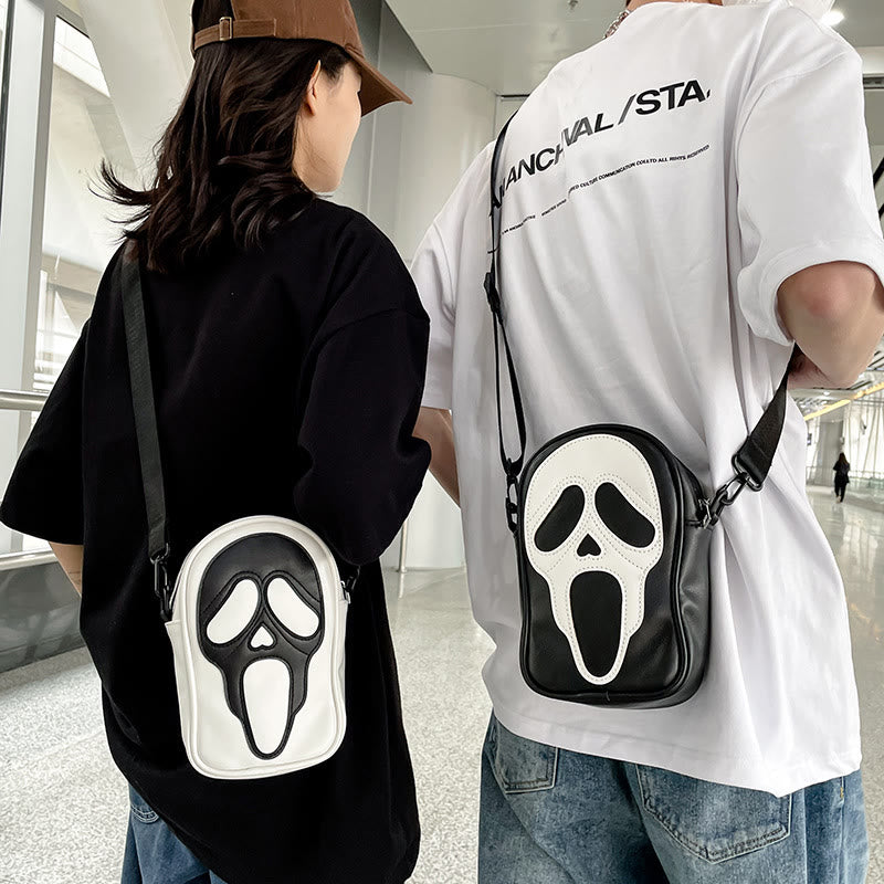 Crossbody Bag For Party Funny Ghost Skull Pattern Leather Pack