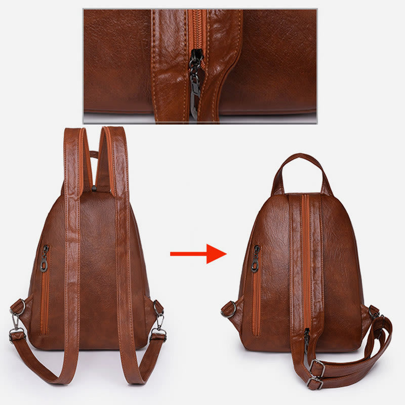 Twist Clamshell Leather Backpack Convetible Sling Bag For Women
