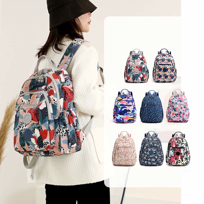 Backpack for Women Waterproof Multi-Compartment Printing Casual Nylon Lightweight Schoolbag