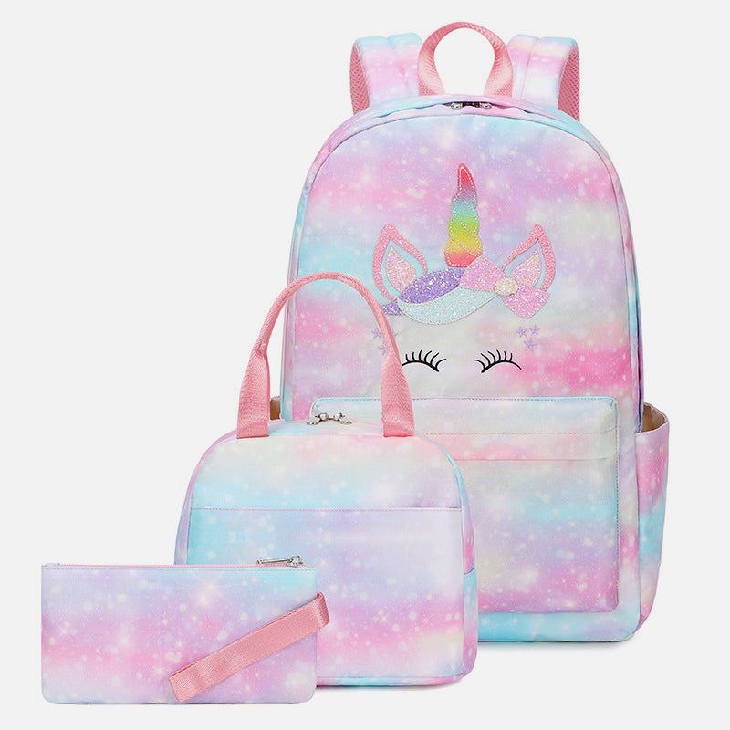 Unicorn School Backpack for Girls Kids Elementary Bookbag Lunch Bag Set