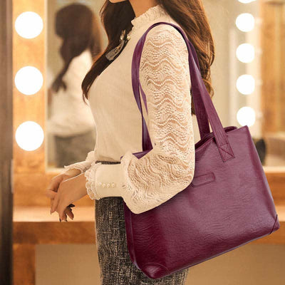 Women's Double Compartment Soft Faux Leather Tote Handbag Shoulder Bag Purse