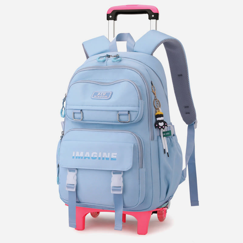 Girls Rolling Backpack For School Waterproof Nylon Wheels Purse
