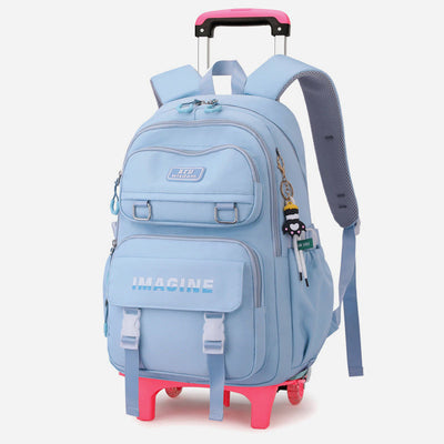Girls Rolling Backpack For School Waterproof Nylon Wheels Purse
