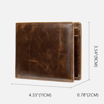 Men's Genuine Leather RFID Blocking Bifold Filp Wallet with ID Window
