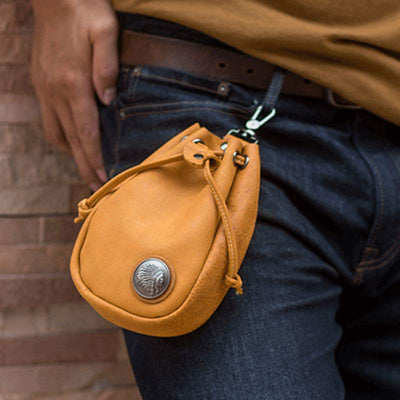 Retro Unisex Waist Pouch Small Drawstring Leather Belt Bag