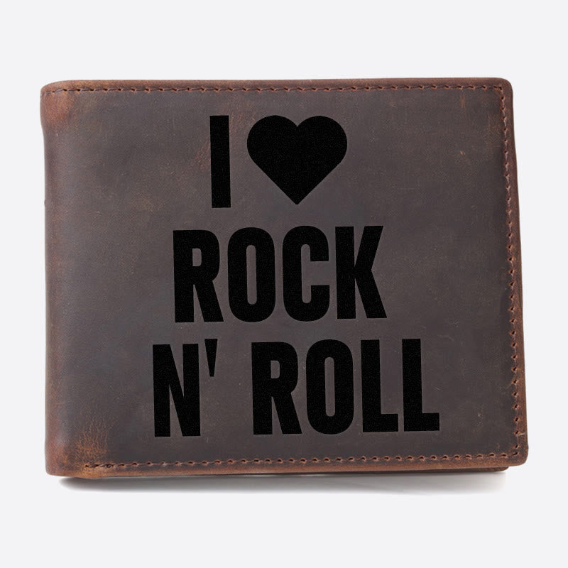I Love Rock N Roll Engrave Wallet For Men RFID Purse