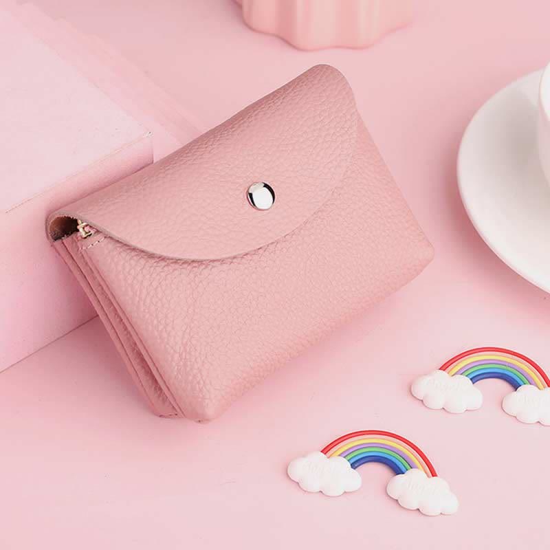 Genuine Leather Coin Purse Mini Wallet Card Holder with Zipper Pocket