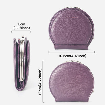 Shell-Shaped Kiss-Locked Coin Purse Genuine Leather Pouch Wallet