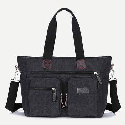 Multi-Pocket Tote Handbag for Women Men Retro Canvas Laptop Bag