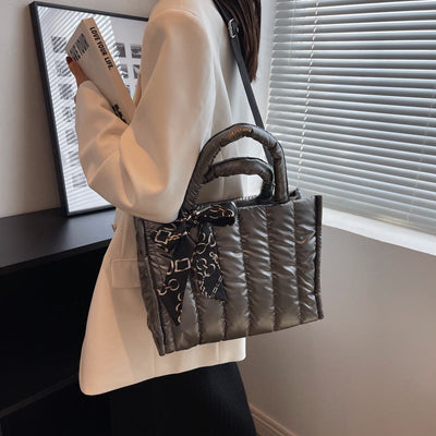 Down Handbag Large Capacity Detachable Strap Crossbody Tote For Winter