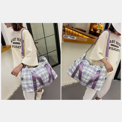 Large Capacity Waterproof Plaid Casual Fitness Travel Handbag