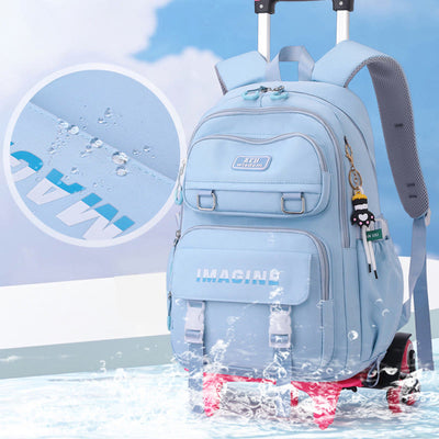Girls Rolling Backpack For School Waterproof Nylon Wheels Purse