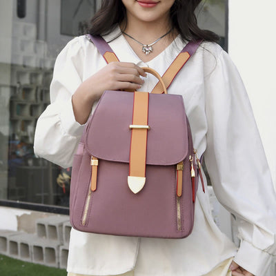 Nylon Backpack For Women Solid Color Large Capacity Leisure Bag