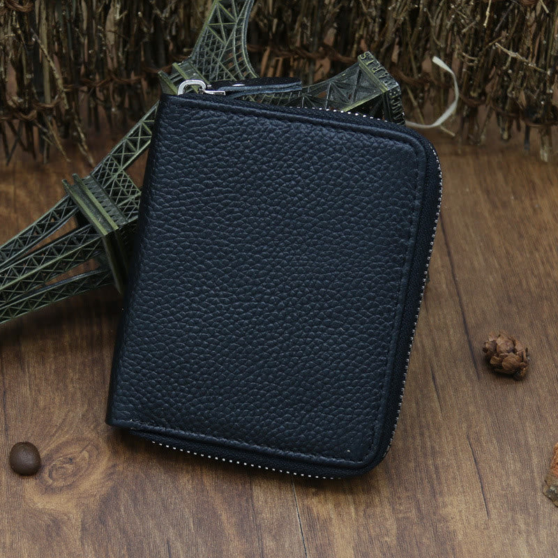 Bifold Genuine Leather Zipper Wallet Gentle Purse For Men Women