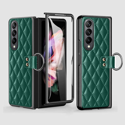 Phone Case For Galaxy Fold 4 Quilted Rhombic Ring Protective Case