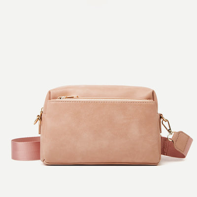 Triple Zip Small Crossbody Bag Faux Leather Casual Handbag Camera Purse