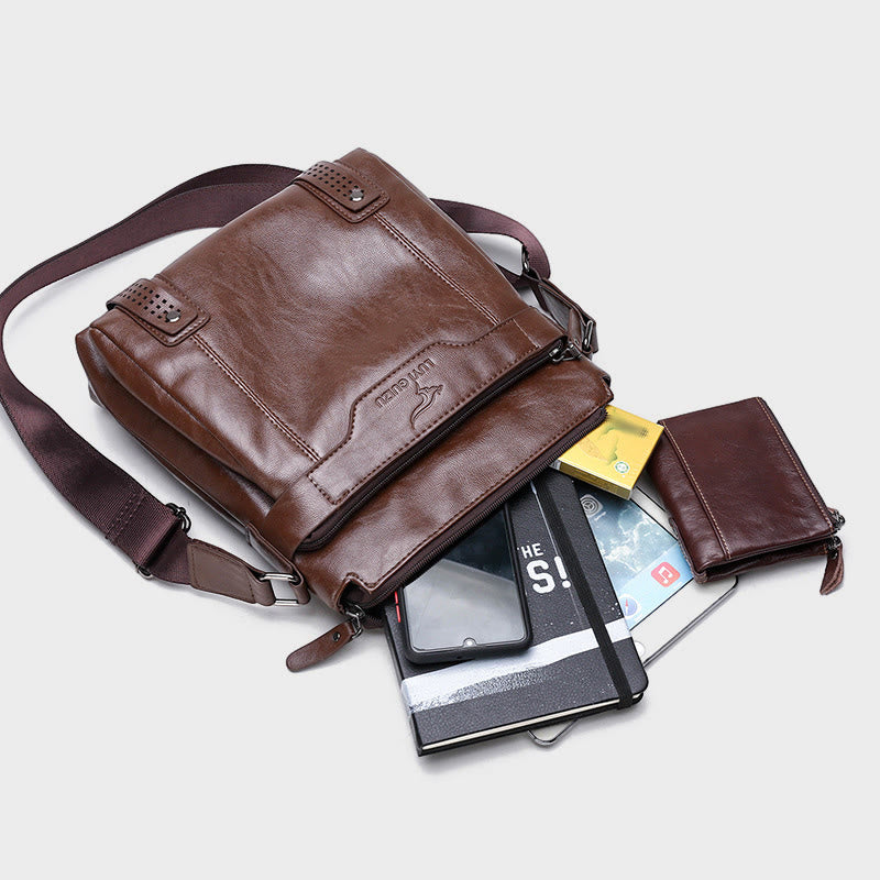 Retro Messenger Bag For Men Vertical Lightweight Crossbody Business Bag