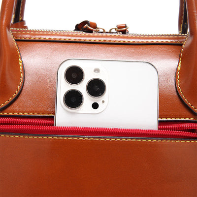 Retro Square Tote For Women Soft Oil Wax Leather Handbag