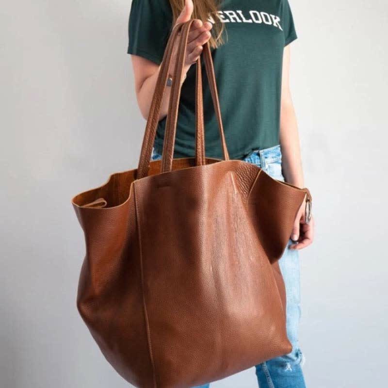 Large Capacity Soft Leather Tote Bag Handbag Shopper Purse with Pouch