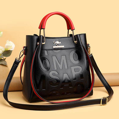 Women's Triple Compartment Tote Handbag PU Leather Letter Print Crossbody Bag