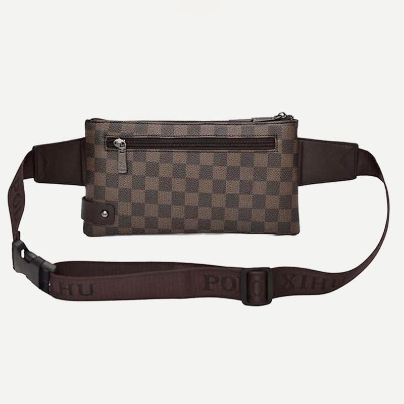 Waist Bag for Men Leather Plaid Travel Sling Bag Chest Bag