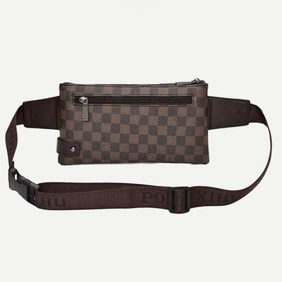 Waist Bag for Men Leather Plaid Travel Sling Bag Chest Bag