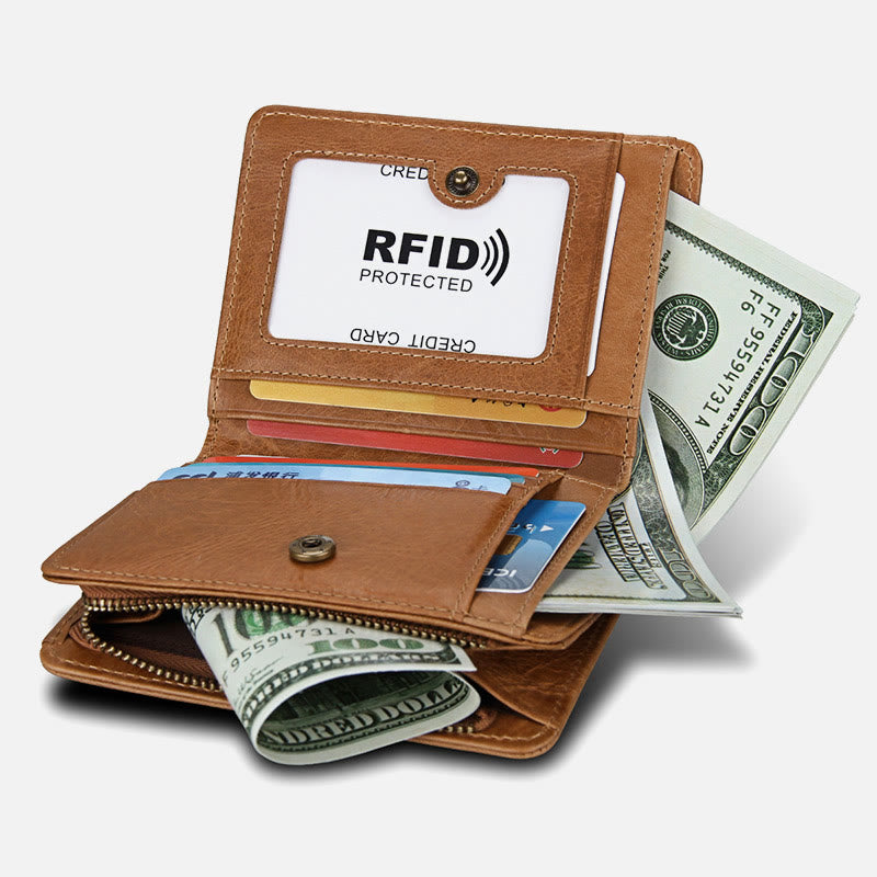 Wallet For Men Short Anti Theft Genuine Leather Retro Card Holder